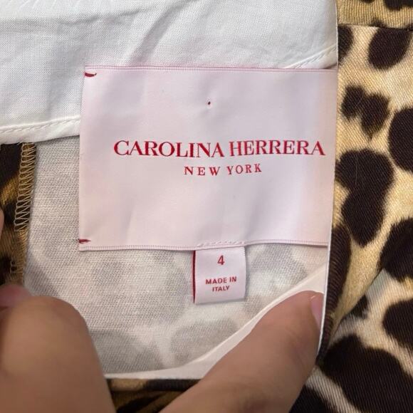 Carolina Herrera Brown Leopard Print Sleeveless A-Line Midi Dress Size 4 - Picture 4 of 5